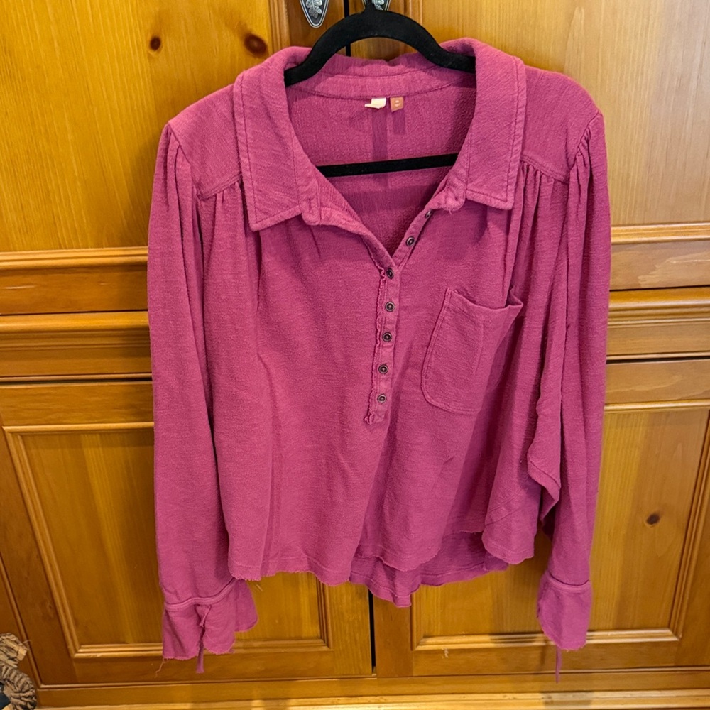 Anthropologie Pilcro Puff-Sleeve Blouse in Rasberry - Picture 6 of 9